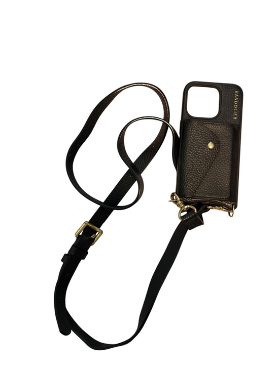 Bandolier Accessories - Bandolier Hailey Crossbody Black Pebble leather IPhone 15 Pro Case Gold